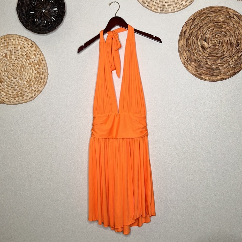 Heysolo Sexy Deep V-Neck Mini Dress Sleeveless Backless Cocktail Dress Orange